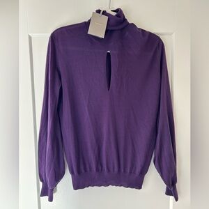 Tom Ford Deep Purple Keyhole Mock Neck Sweater